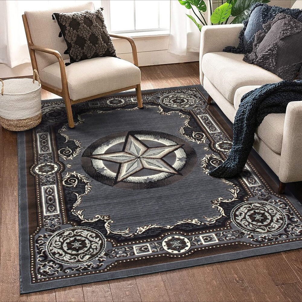 Allstar 5x7 Bordered Texas Star Area Rug in Grey